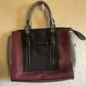 NWOT Gianni Bini Maroon, Silver, Black Color Block Faux Leather Satchel Bag